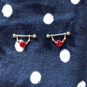 Dangling rose nipple rings 14G